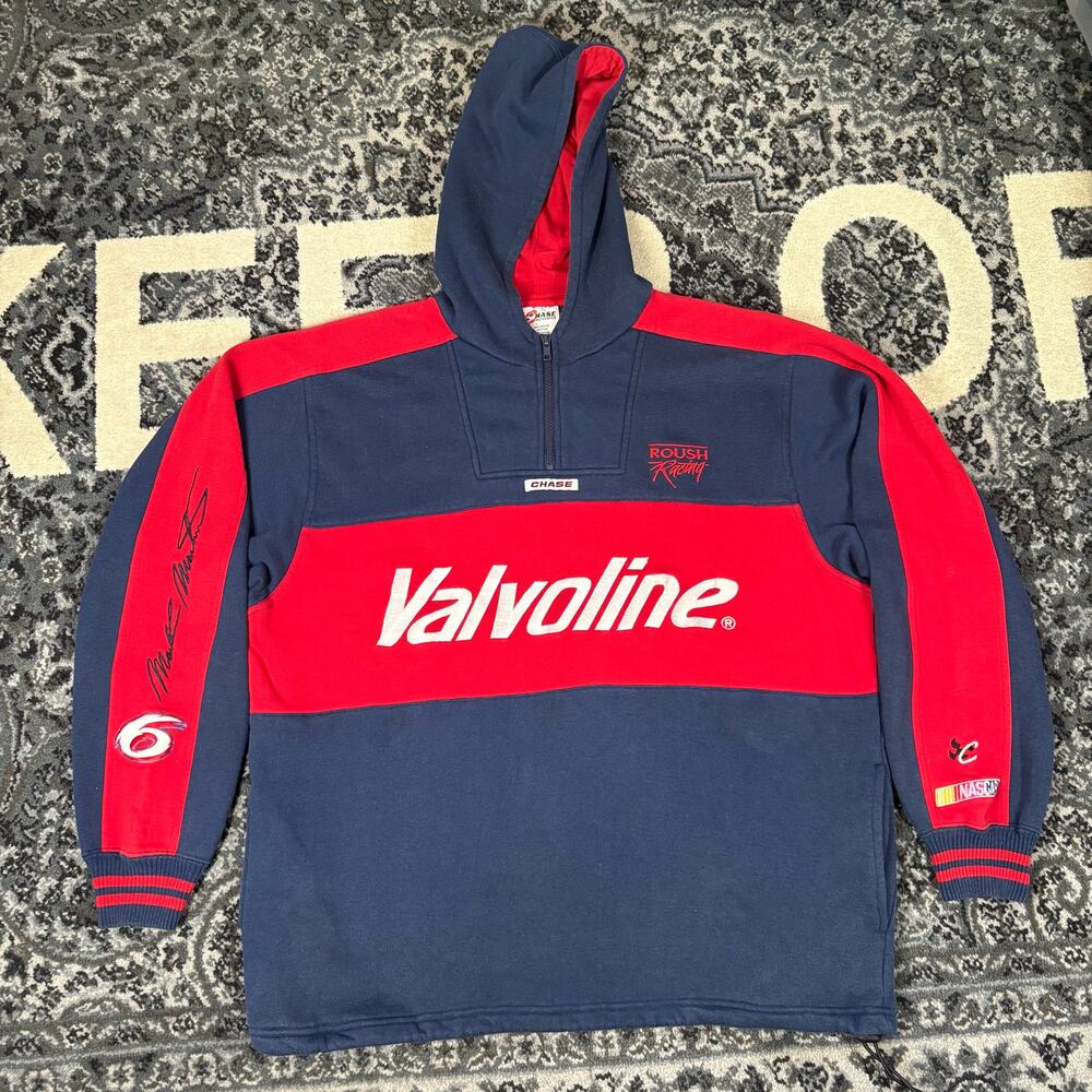 Vintage Chase NASCAR Mark Martin Volvoline 1/4 Zip‎ Blue Red Hoodie Men’s Sz L